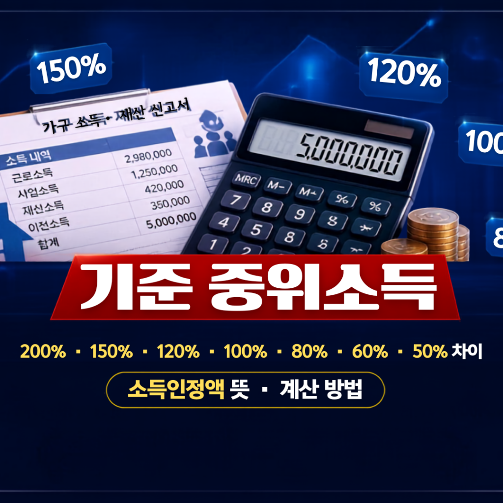 2026년 기준 중위소득 비율별 금액과 복지 기준을 정리고 계산기가 그려진 기준 중우소득에 대한 newsify 포스팅 대표 이미지