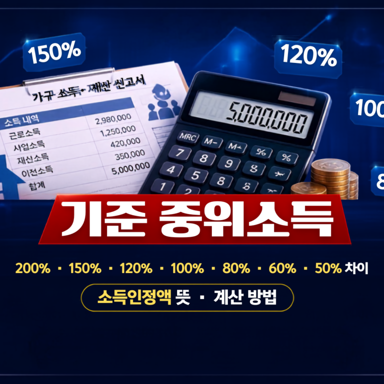2026년 기준 중위소득 비율별 금액과 복지 기준을 정리고 계산기가 그려진 기준 중우소득에 대한 newsify 포스팅 대표 이미지