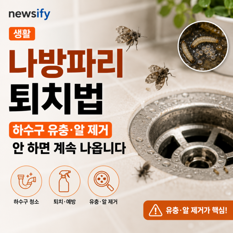 화장실 나방파리 완벽 퇴치법을 정리한 하수구 유충 제거 인포그래픽 썸네일 -@ [newsify]제작